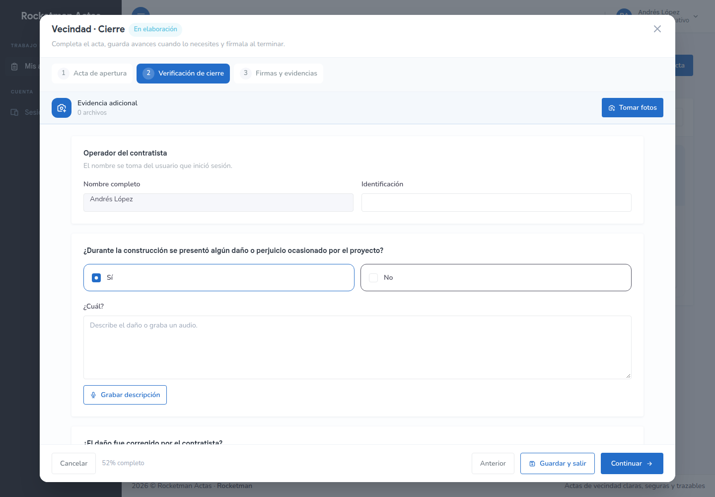 Verificación de daños en el cierre